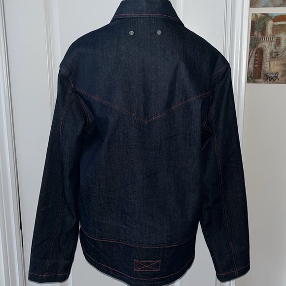 Simons NV Campaign Deep Denim Blue Women’s Jacket Red Contrast Stitching Y2K - Picture 5 of 9